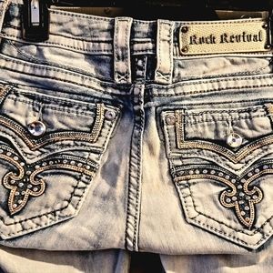 Rock Revival Raven Easy Straight Jeans Sz 26 Light Wash Faux Flap Pocket